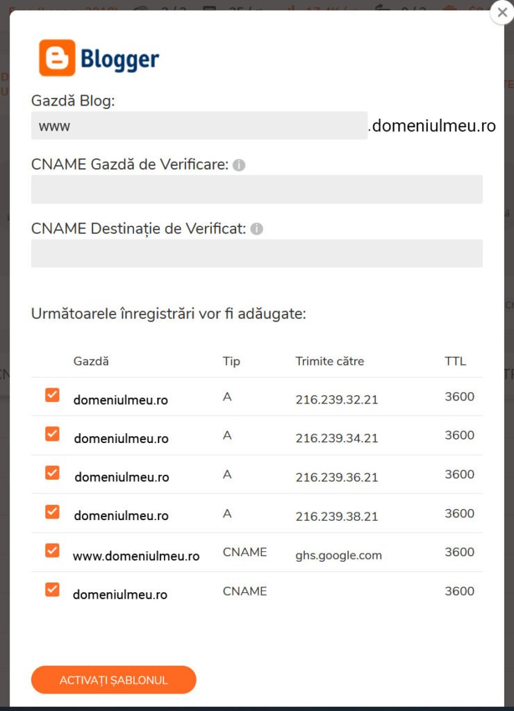 Fill in the data in the ClouDNS template