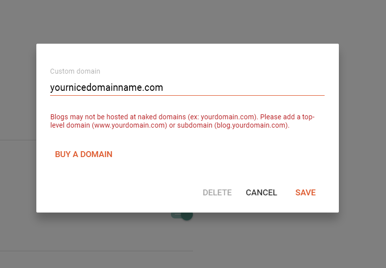 Connect domain to Blogger - the domain name was entered incorrectly, without www in front.
