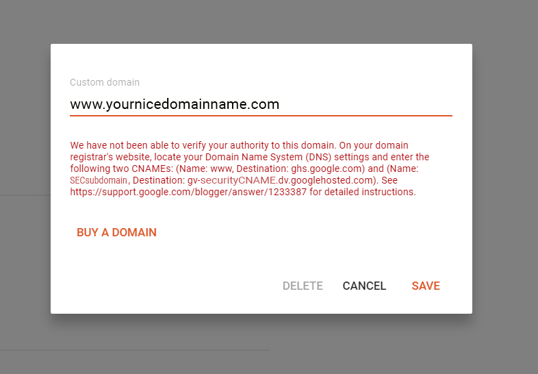 Connect domain to Blogger - domain settings.