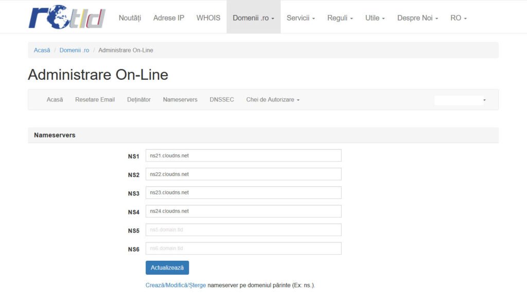 RoTLD - nameserver configuration
